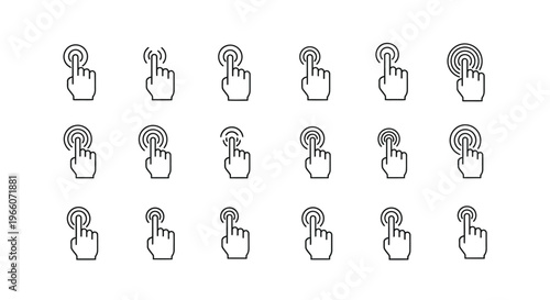Collection of hand icons depicting finger pressing or touching actions