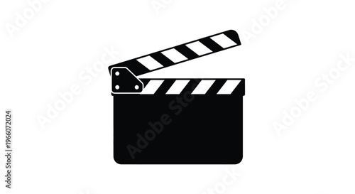 A black and white illustration of an open movie clapboard