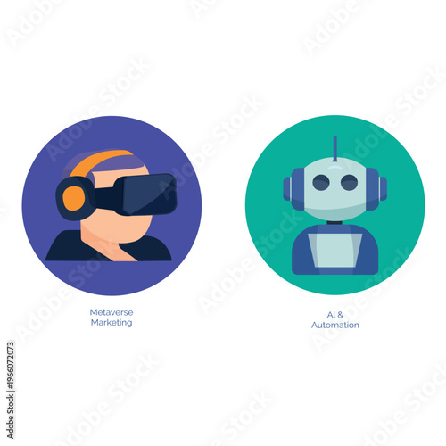 Metaverse Marketing and AI Automation Flat Vector Icons Set