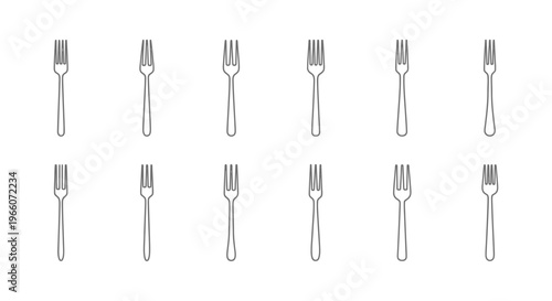 A grid of twelve simple hand drawn fork illustrations in black and white