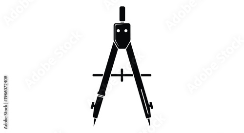A black silhouette of a drafting compass on a white background