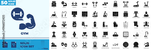 Gym Solid Editable Icons set