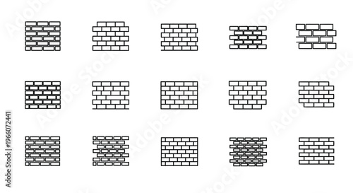 Various brick wall patterns and arrangements in black and white