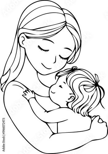 Decorative rose border with mother and child sketch