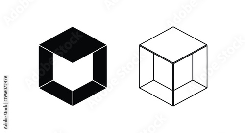 Optical illusion featuring two cubic forms with differing shading