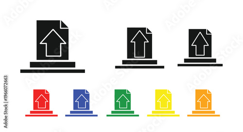 Black and colored upload icons depicting a document with an upward arrow