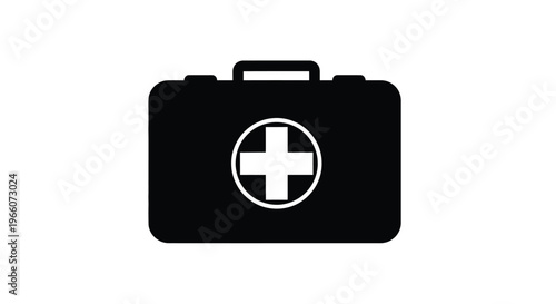 Simple black and white illustration of a first aid kit with a medical cross