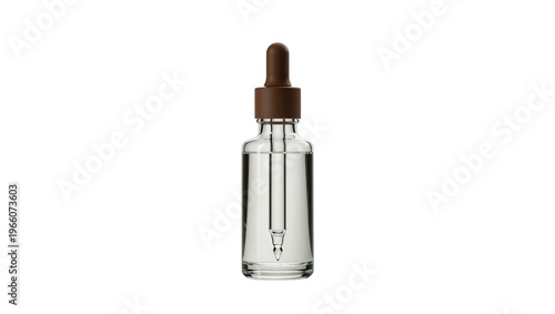 Tableau sur toile Clear glass dropper bottle with brown bulb, isolated on transparent background