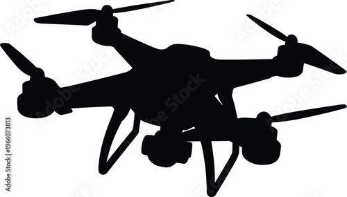 Silhouette of a modern quadcopter drone with propellers and camera mount, representing aerial technology and