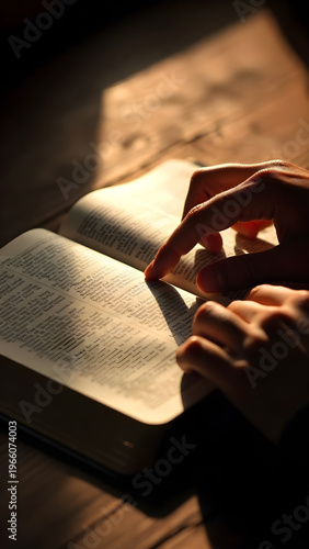 Plakat Hands reading a bible text studying scripture
