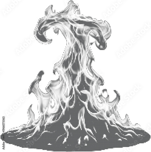 Rising abstract fluid wave halftone design concept with dots texture for cinematic motion and water stream visuals.