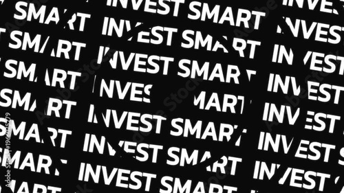 Rotating circular text animation displaying invest smart phrase arranged in concentric motion with central empty space for overlay content.