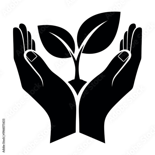 Hands Holding Small Plant Sprout Symbolizing Environmental Protection and New Growth
