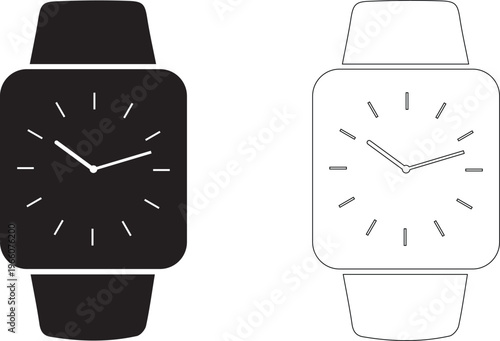 Minimalist smartwatch outline design with black and white modern wearable device illustration
