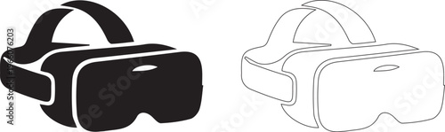Minimalist virtual reality headset illustration with black and white modern VR device design