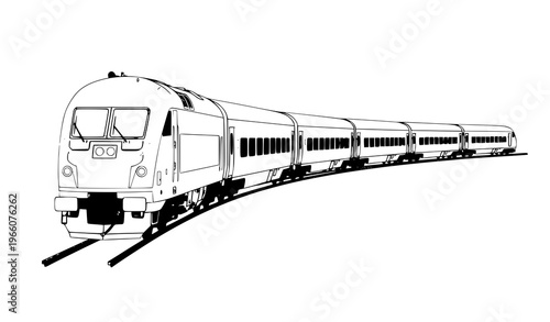 Minimal passenger train in curved track icon vector illustration simple railway design isolated on white background