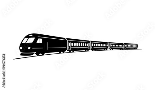 Passenger train engine leading cars in curve vector illustration side perspective isolated on white background
