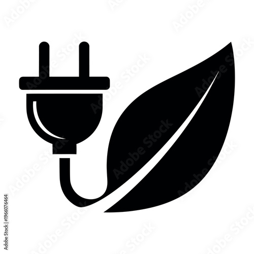Green energy concept icon with electric plug and leaf symbol.