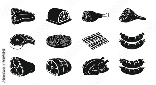 Various cuts of meat displayed as a black graphic silhouette
