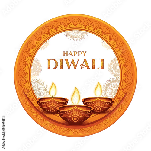 Happy Diwali diya lamps glowing in traditional Indian festival celebration