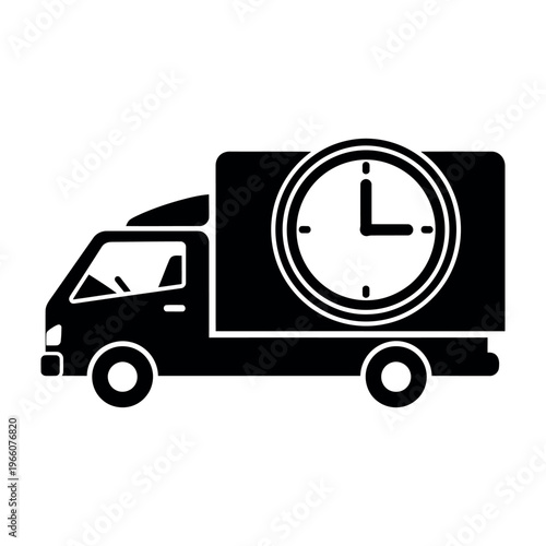 Black and white icon representing fast delivery service and timely shipping logistics.