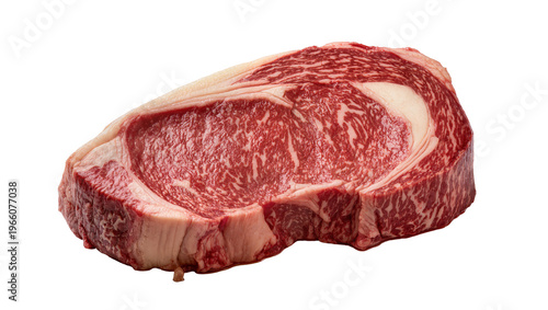 Tableau sur toile Raw ribeye steak red meat and white marbling, isolated on transparent background