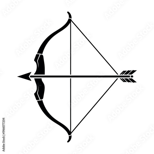 Black and White Vector Illustration of a Bow and Arrow Ready to Shoot