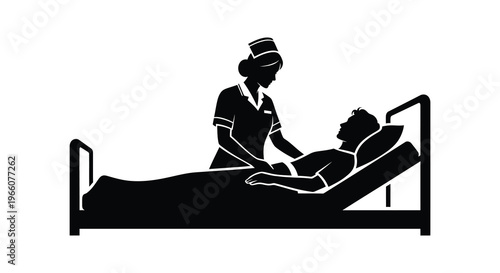 A nurse attentively cares for a patient lying in a hospital bed depicted in a striking silhouette high quality professional detailed