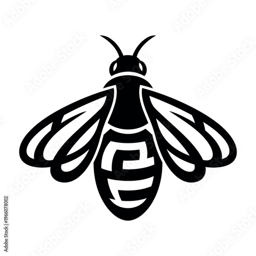 Stylized black and white bee logo design vector illustration on white background.
