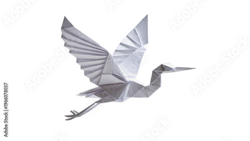 Konstfotografi White paper origami bird with spread wings, isolated on transparent background
