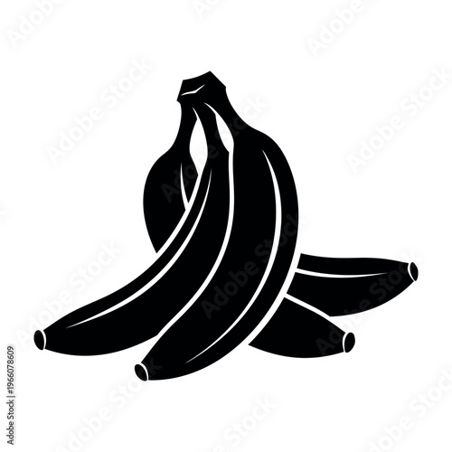 Black and white silhouette illustration of a bunch of bananas. Simple vector graphic design.