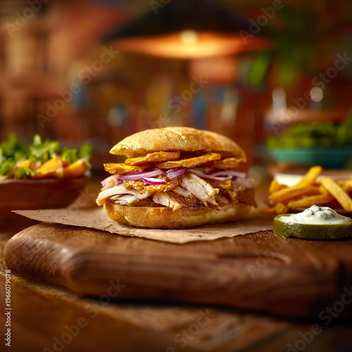imagen hiper realistic de un sandwhich peruano de chicha 