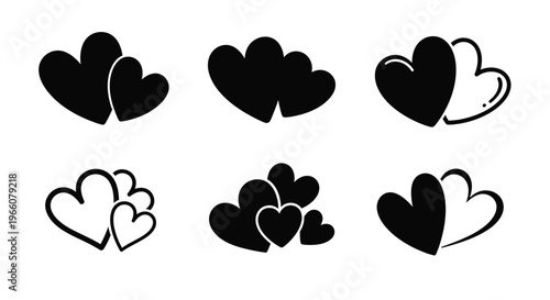 Collection of black heart shapes in various styles and arrangements