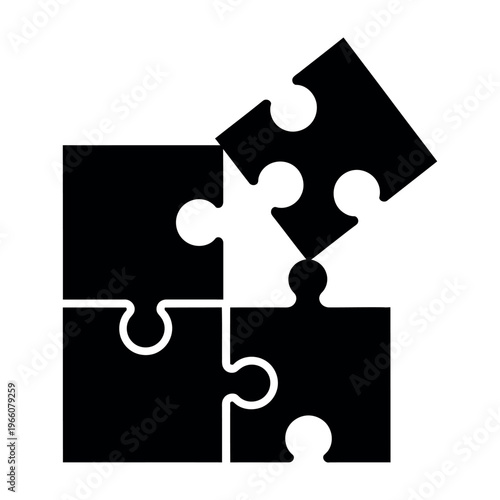 Black and white puzzle pieces icon representing problem solving and teamwork.