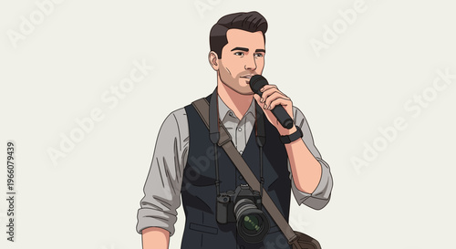 Man holding a microphone to speak.