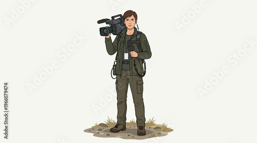 Man holding large video camera equipment.