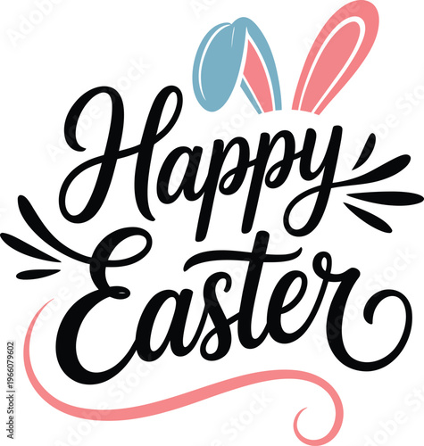 Happy easter lettering with bunny ears