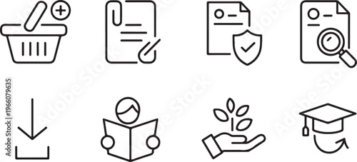 education icons set learning document download reading growth cap