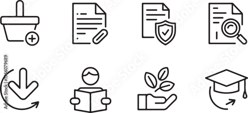 education icons shopping basket purchase download file attachment