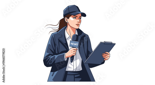 Woman holding microphone and tablet.