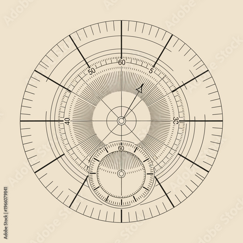 Vintage Scientific Instrument Dial with Compass and Measuring Scales