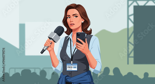 Woman Speaking into Microphone Publicly Confidently.