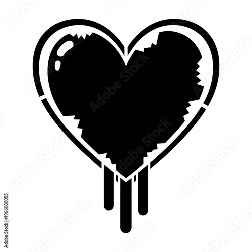 Black and White Vector Illustration of a Broken Heart with Jagged Edges