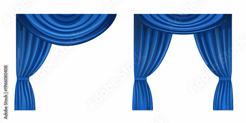 Two vibrant blue curtains displayed with different draping styles