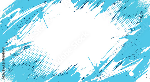 Abstract paint strokes on transparent background with halftone texture, creative graphic design element for web and print.