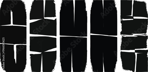 Black ink blots and splatters forming abstract shapes, dynamic elements for graphic design.