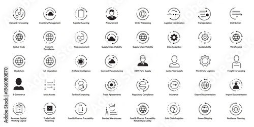 A collection of various icons representing business and technology concepts.