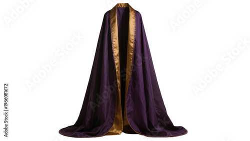 Foto Purple velvet cape golden satin elegantly draped, isolated on transparent backgr