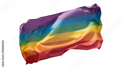 Vibrant rainbow pride flag flowing fabric, isolated on transparent background