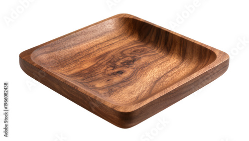 Obraz na płótnie Square dark brown wooden serving dish with natural grain, isolated on transparen